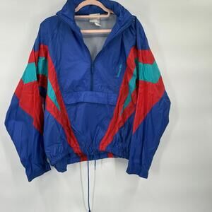 Vintage 1980's Adidas Windbreaker Blue Red Trefoil Half Zip Track Jacket